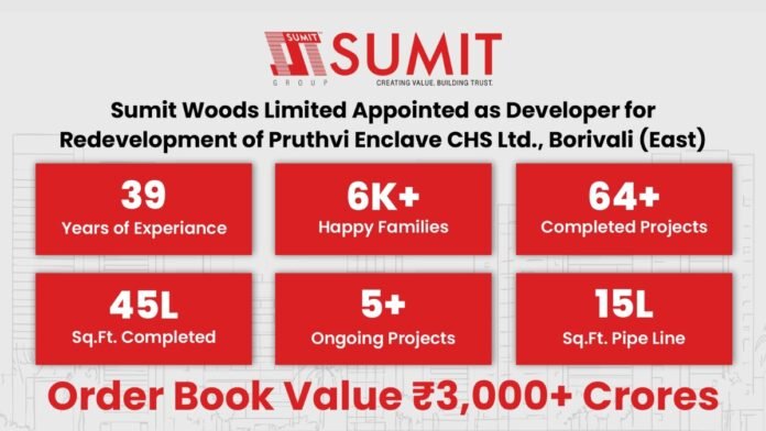 Sumit Woods Limited Appointed as Developer for Redevelopment of Pruthvi Enclave CHS Ltd. Borivali (East)