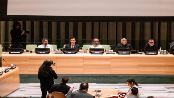 UN marks World Meditation Day, India's permanent mission hosts Sri Sri Ravi Shankar for a session in New York